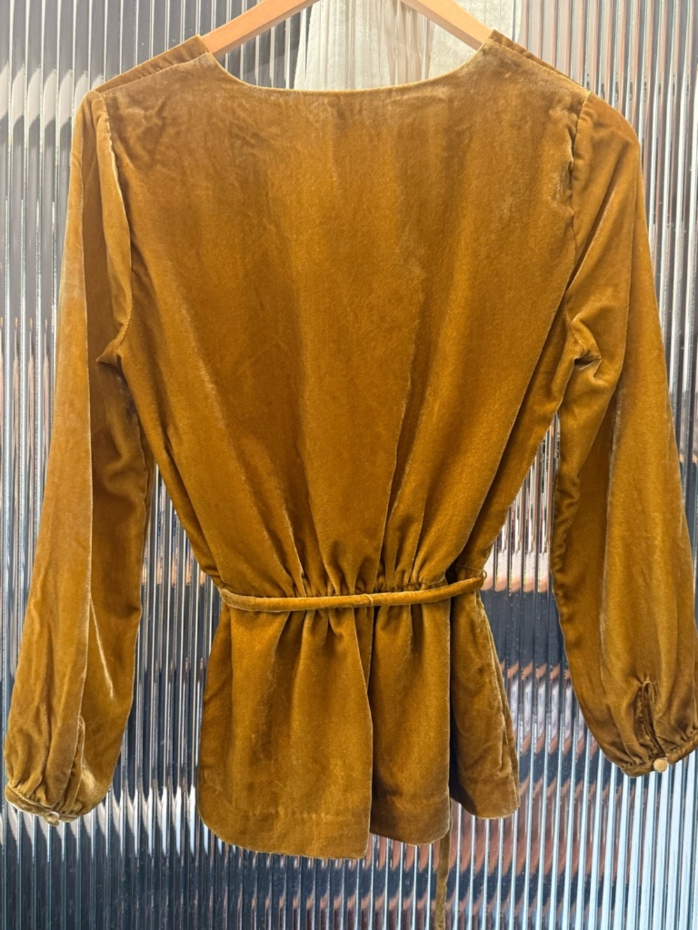 J. Crew Velvet Wrap Blouse in Mustard - Picture 5 of 7